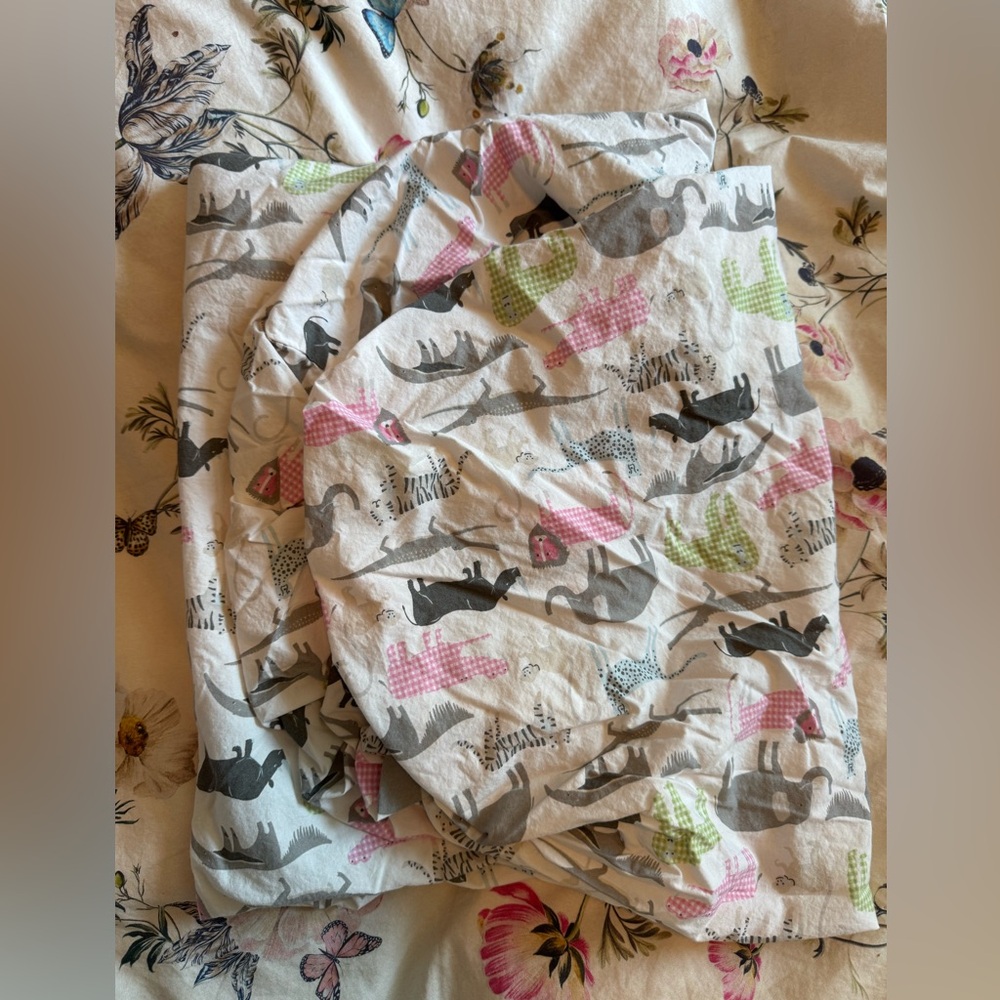 Pottery Barn Kids Fitted Crib Sheet with Pastel Animals